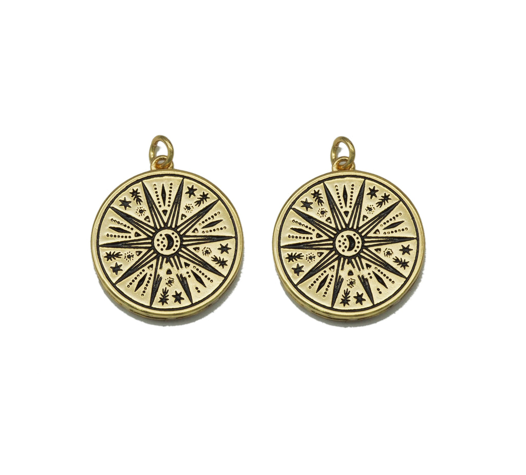 Gold North Star On Round Coin Charm, Sku#Z1456