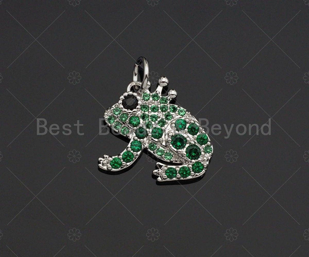 Green CZ Micro Pave Frog Pendant/Charm, Frog Cubic Zirconia Pendant, Silver/Gold/Rose Gold Tone, Animal Charm, 15mm, Sku#Y261