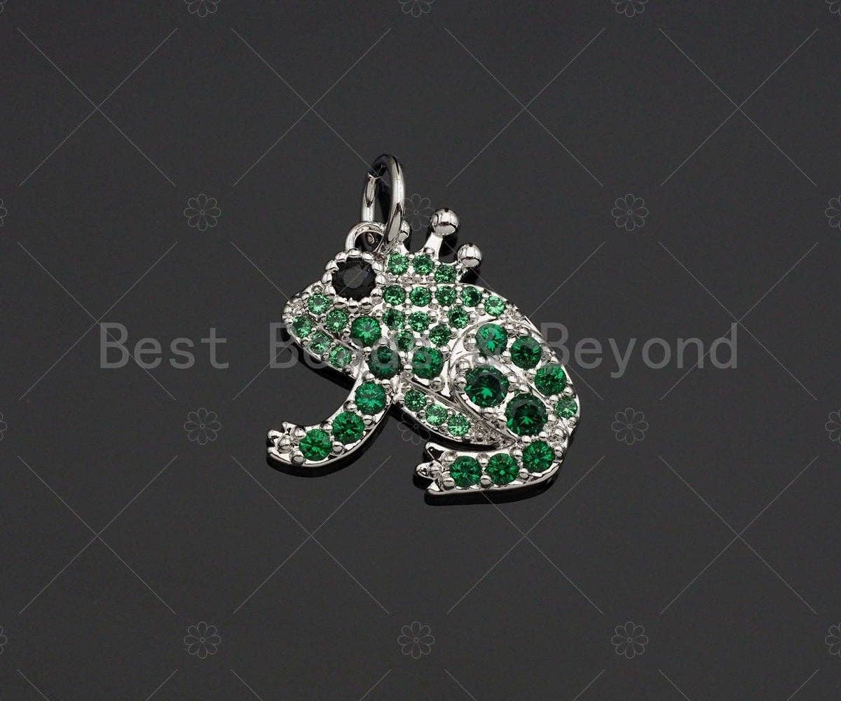 Green CZ Micro Pave Frog Pendant/Charm, Frog Cubic Zirconia Pendant, Silver/Gold/Rose Gold Tone, Animal Charm, 15mm, Sku#Y261