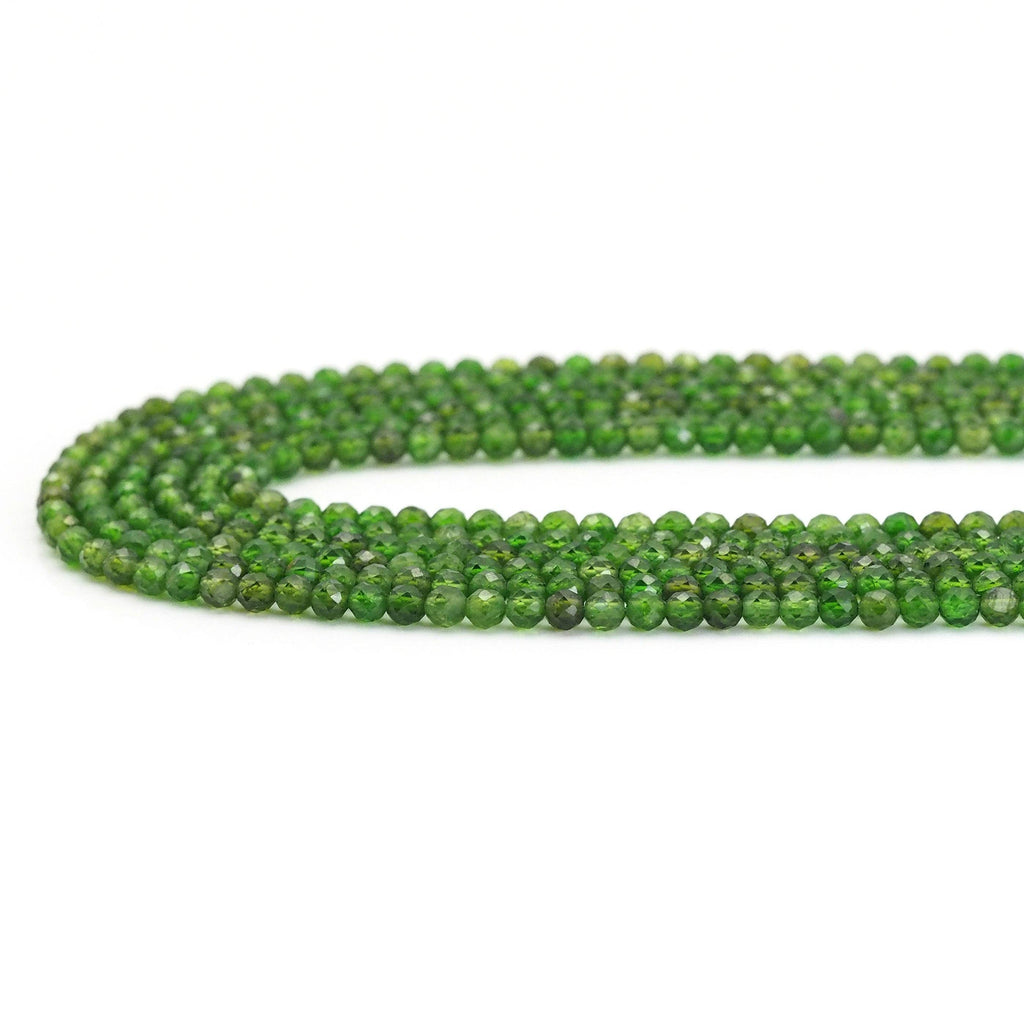 Genuine Green Diopside Round Faceted Beads, Sku#U1743c
