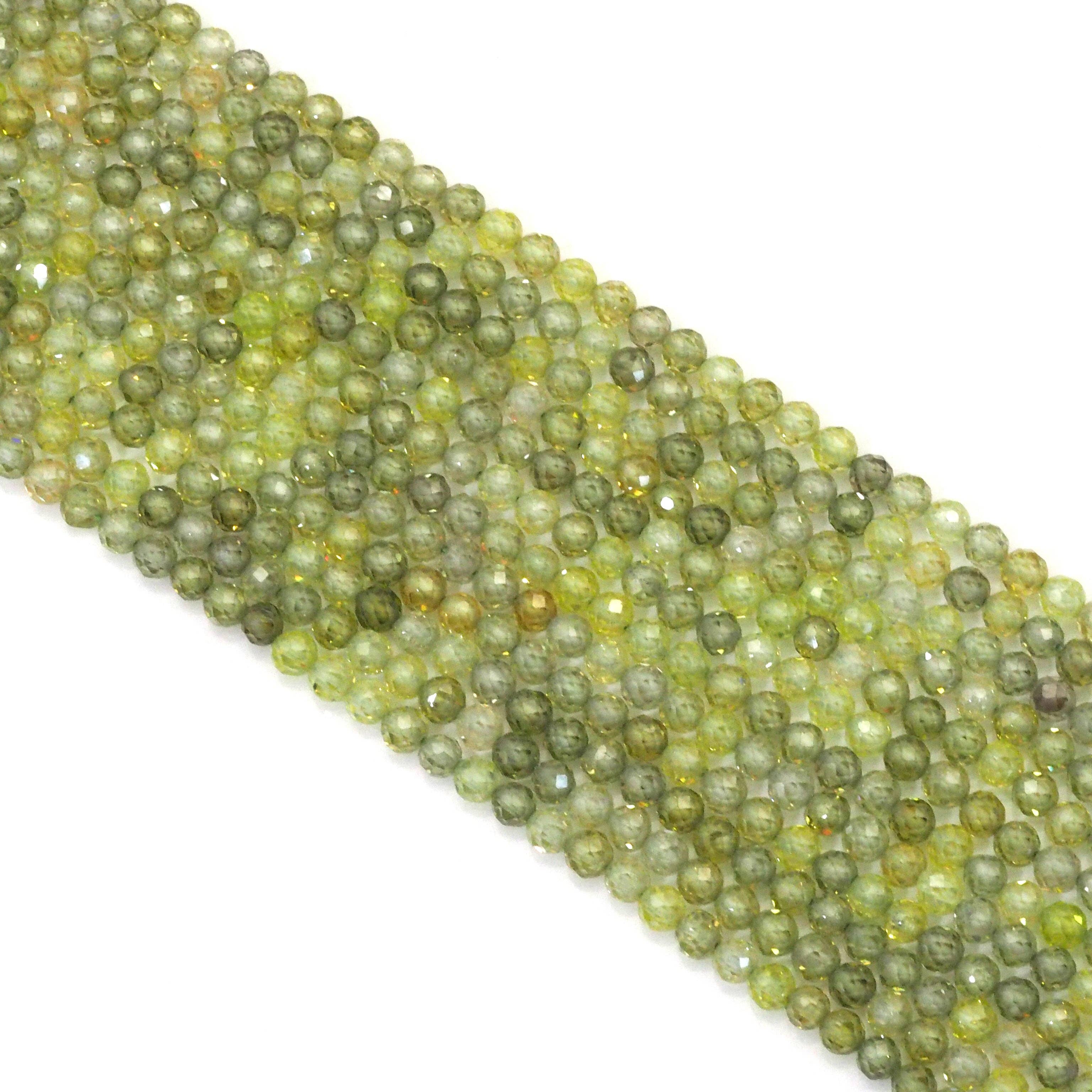 Olive Green Cubic Zirconia Round Faceted Beads, 2mm/3mm/4mm, Sku#U1499