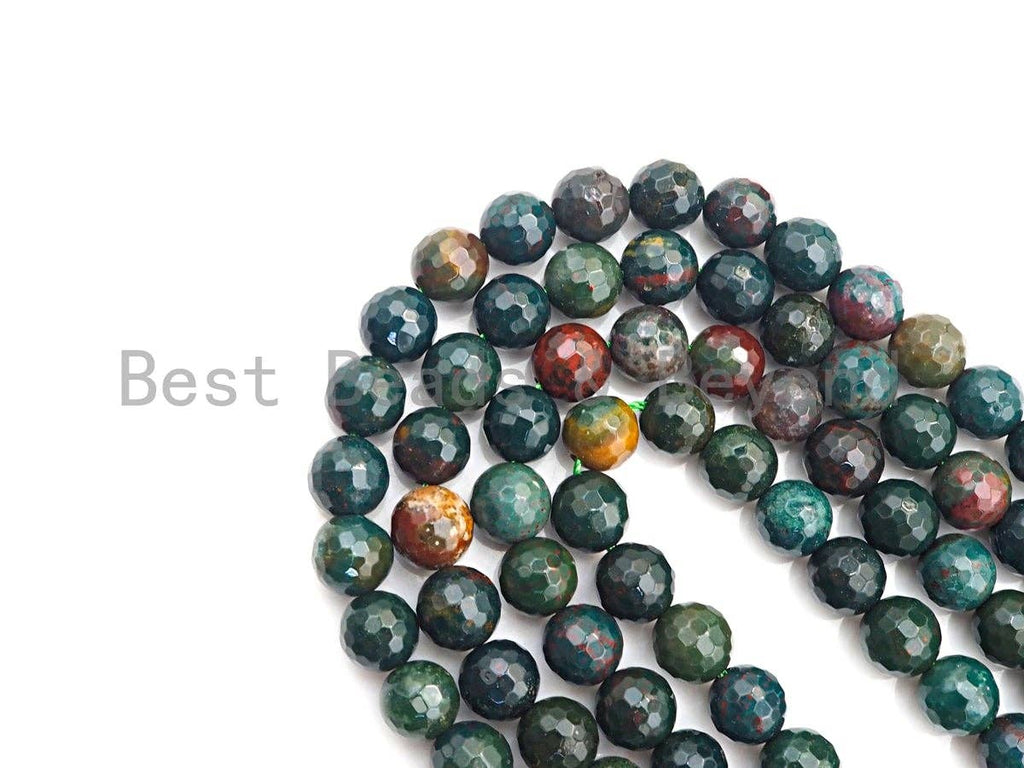 High Quality Natural Bloodstone Faceted Round Beads, 6mm/8mm/10mm/12mm Round Faceted Green Gemstone Beads, 15.5" Full Strand, sku#UA37