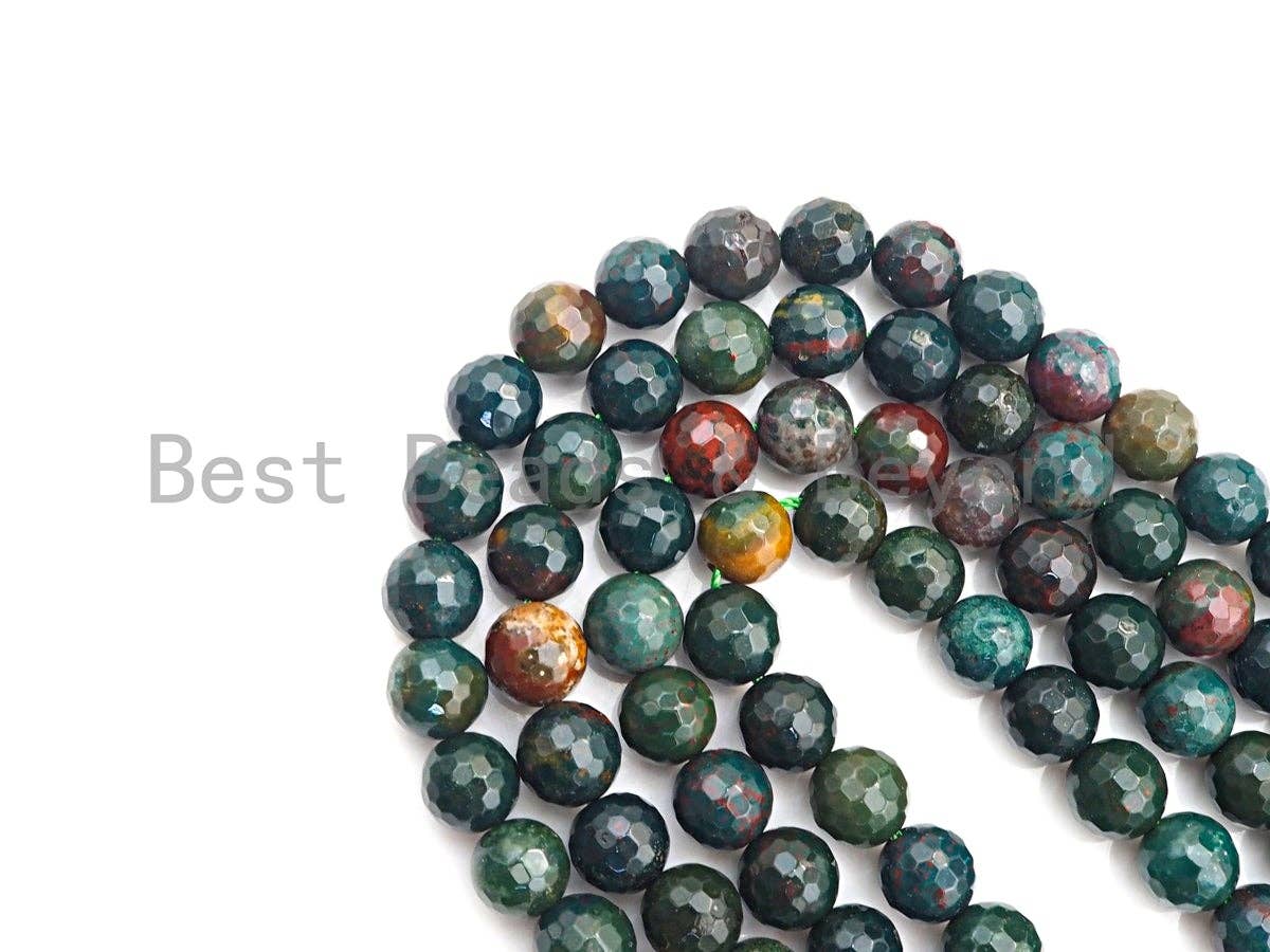 High Quality Natural Bloodstone Faceted Round Beads, 6mm/8mm/10mm/12mm Round Faceted Green Gemstone Beads, 15.5" Full Strand, sku#UA37
