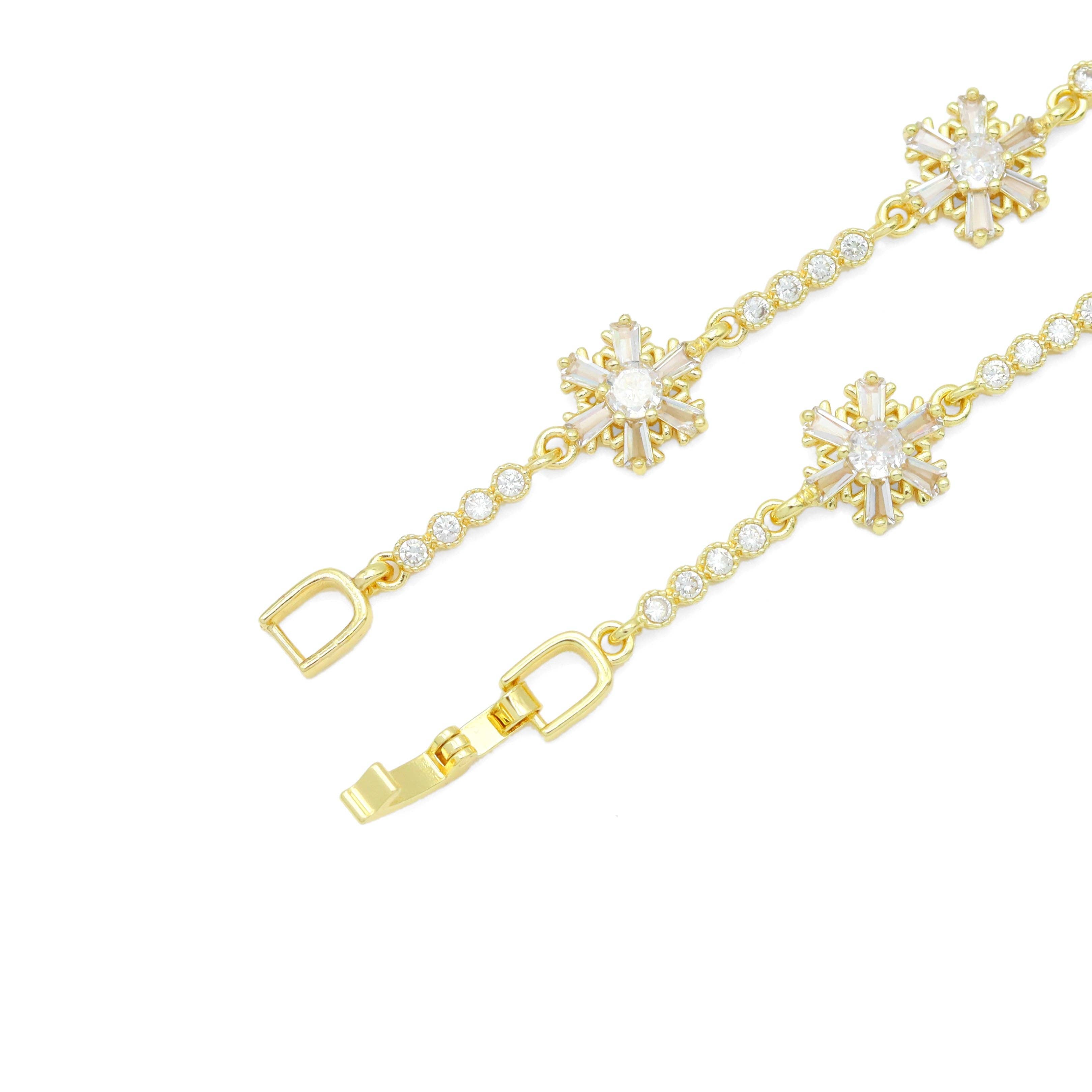 Clear CZ Flower Link Bracelet, Sku#A345
