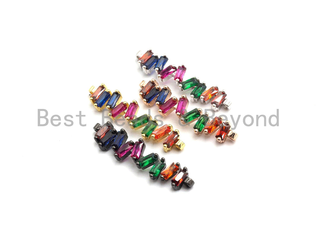 Rainbow CZ Micro Pave Wavy Line Connector Baguette cz Cluster, Link Connector, Spacer Connector,8x35mm,sku#E430C