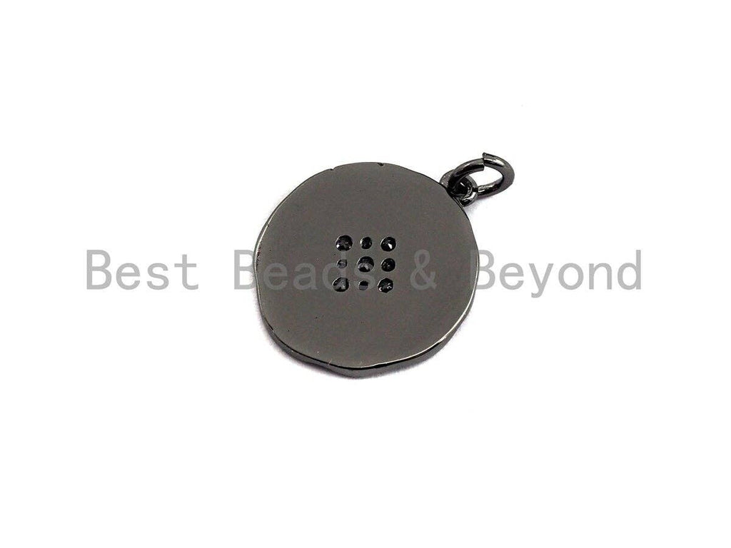 Hammered Micro Pave North Star Coin Pendant/Charm, Star Cubic Zirconia Pendant, Silver/Gold/Rose Gold/Black Tone,17x19mm,Sku#Z500