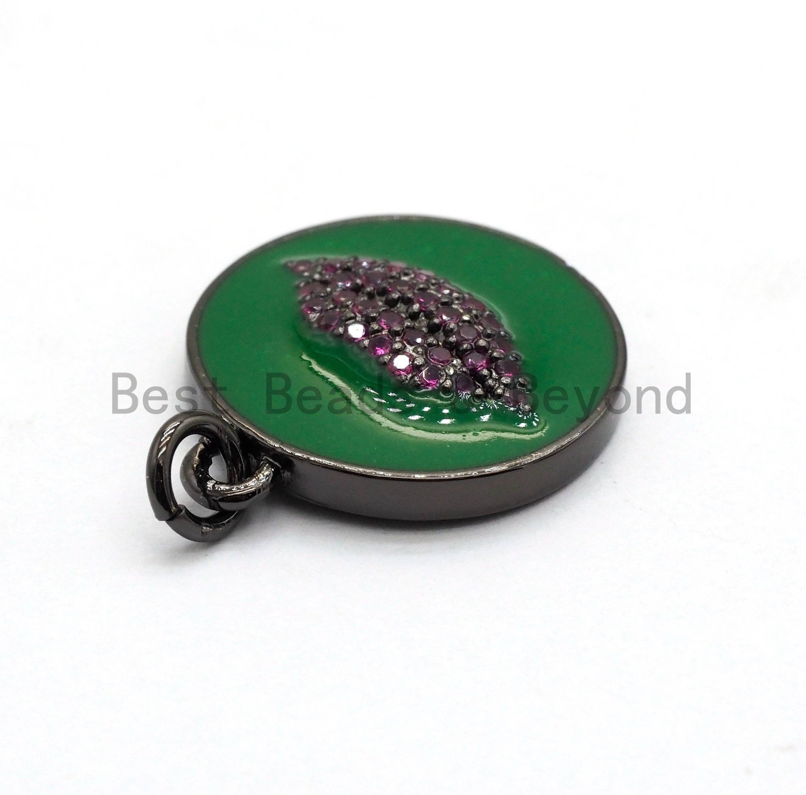 NEW Colorful Oil Dropped Round Charm with  Fuchsia Lip, Enamel Gunmetal Pendant Charms, Enamel Oil Drop CZ Charm, Lip Charm,17x20mm,sku#F563