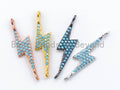 CZ Turquoise Micro Pave Thunder Lightning bolt Connector Charm, Blue Topaz in Gold, Silver, Black& Silver Finish, 5x25mm,sku#M89C