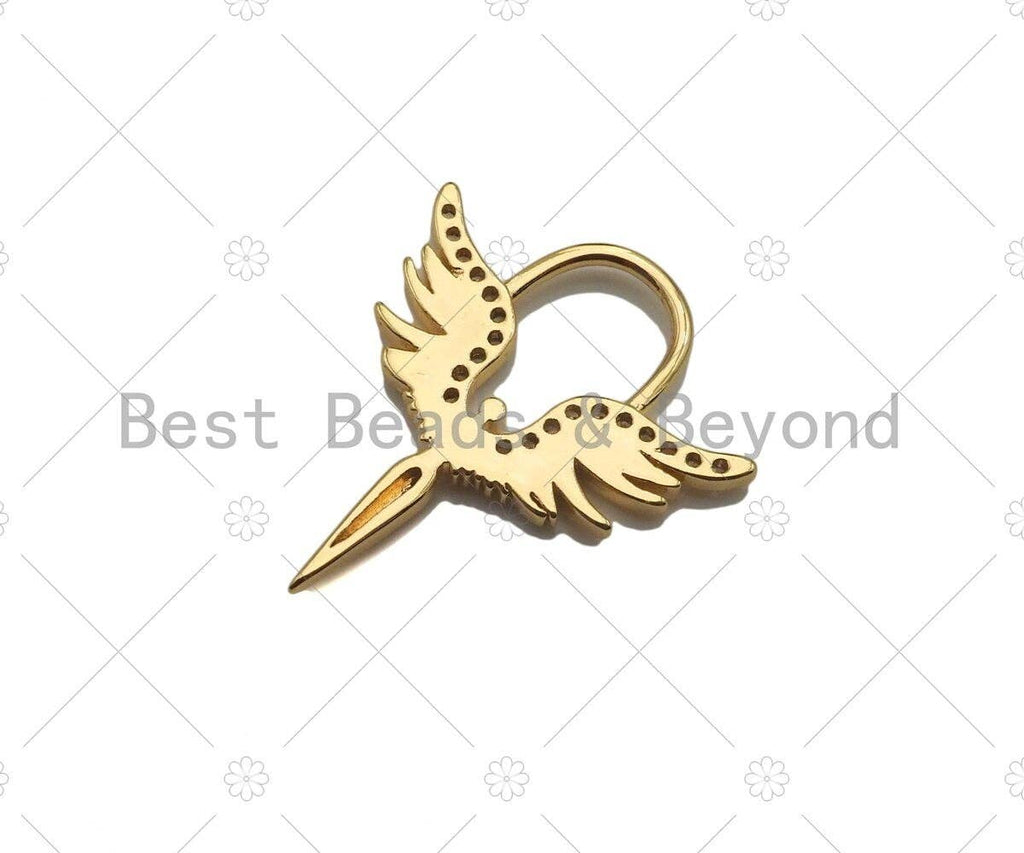 CZ Micro Pave Angel Wing Shape Charm,CZ 14K Dainty Gold Charm,Necklace Bracelet Charm Pendant,14x19mm,Sku#ZX05