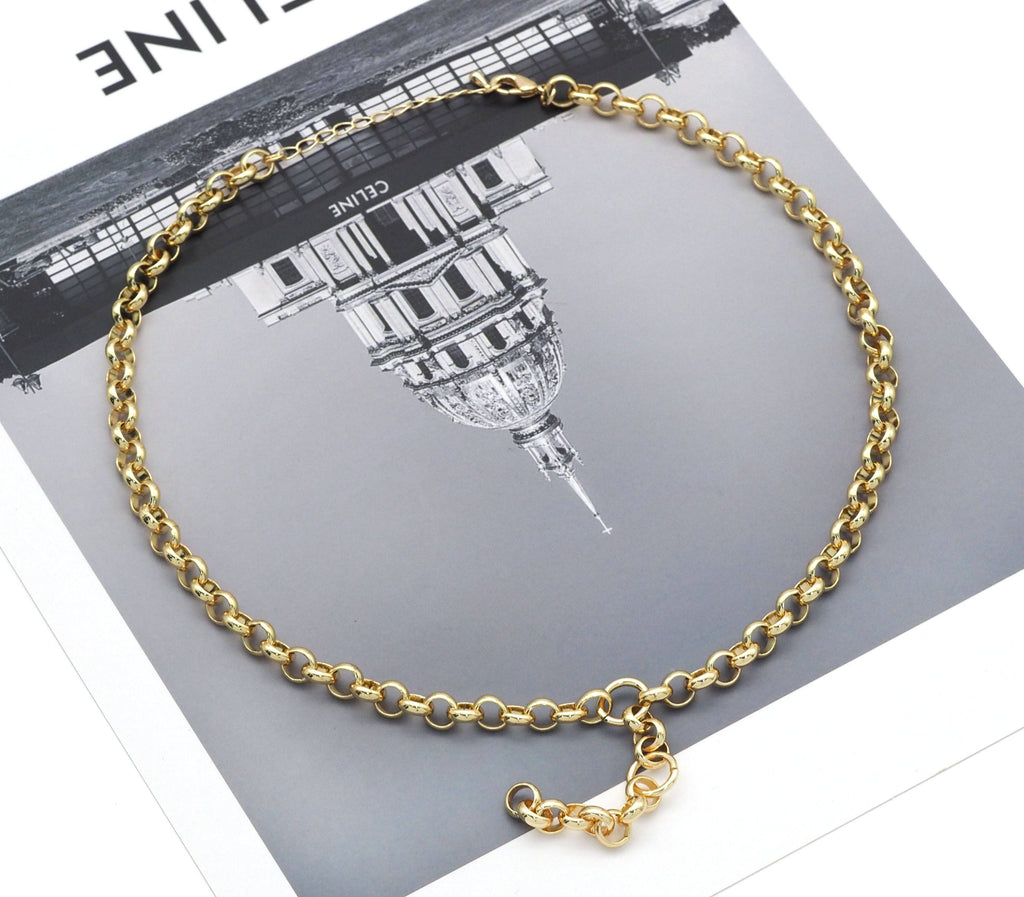 Gold Rolo Chain Drop Necklace, sku#EF258