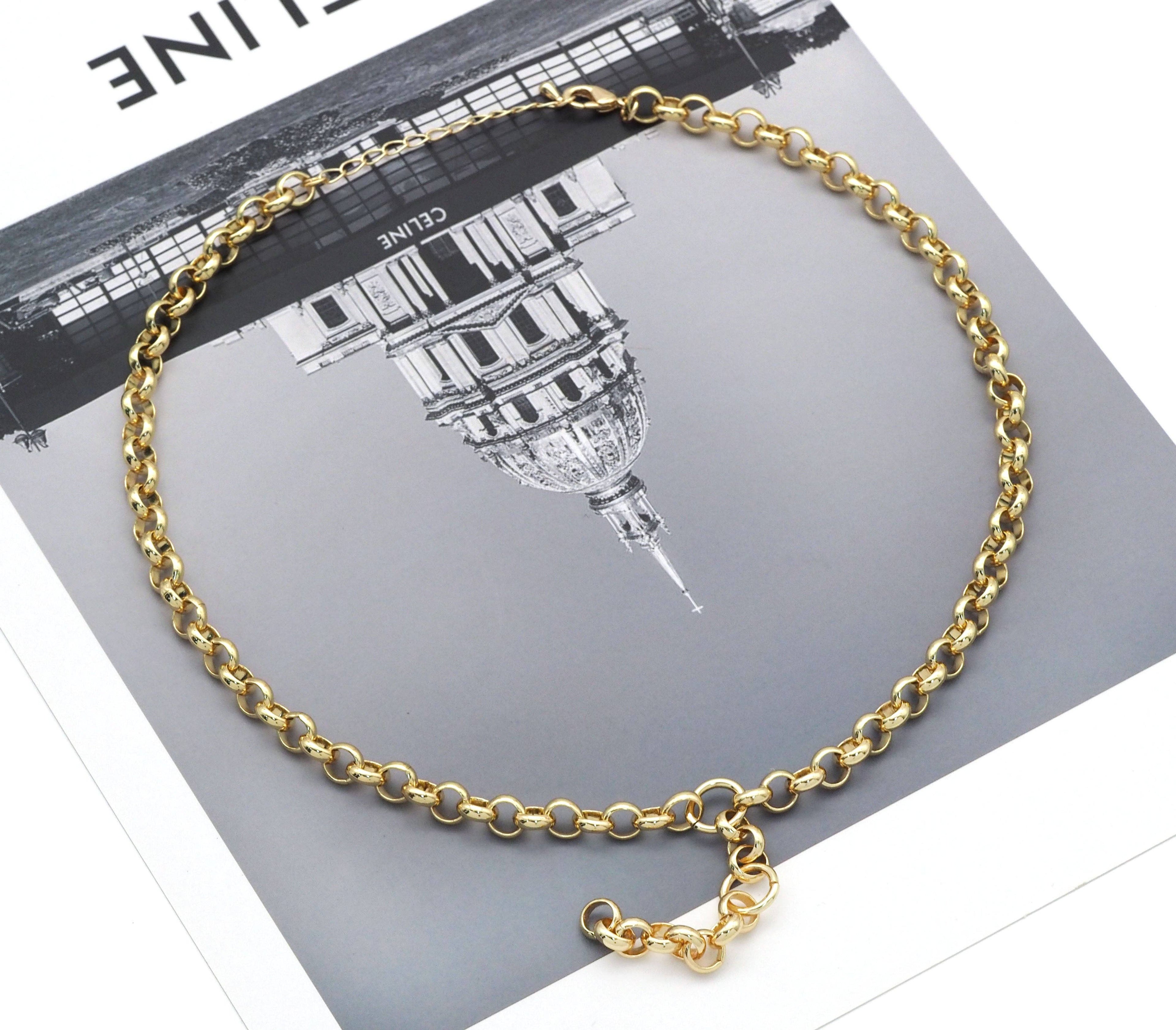 Gold Rolo Chain Drop Necklace, sku#EF258