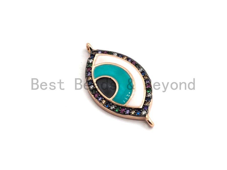 Enamel White Tear Green Evil Eye Connector,Colorful CZ Micro Pave Oil Drop Eye Connector,Enamel Jewelry,13x25mm,sku#E453C