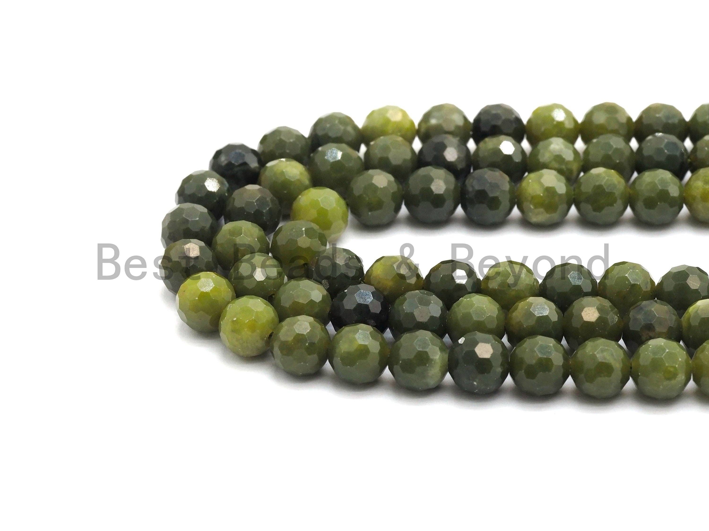 High Quality Olive Color Jade beads,6mm/8mm/10mm Faceted Round Olive Jade beads, Green Gemstone Beads, 15.5inch strand, SKU#U430C