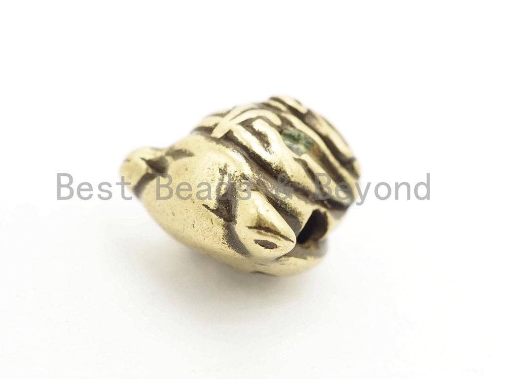 Antique Gold/Copper Bulldog Animal Head Bead, Animal Charm, CZ Pave Dog Spacer Beads, Men's Bracelet DIY, 13x11x11mm, sku#Y136