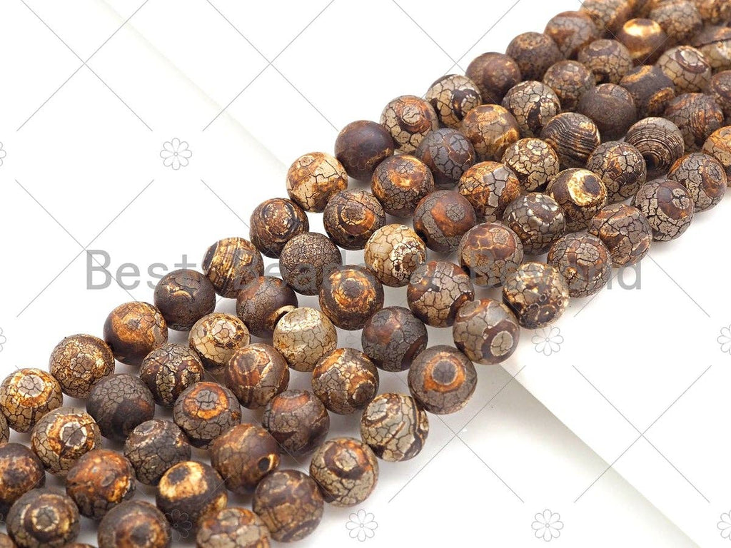Natural Tibetan Brown Agate with Eye Beads, Dzi Eye Agate Beads, 8mm/10mm Tibetan Round Smooth Agate,15.5" Full Strand, Sku#U1107