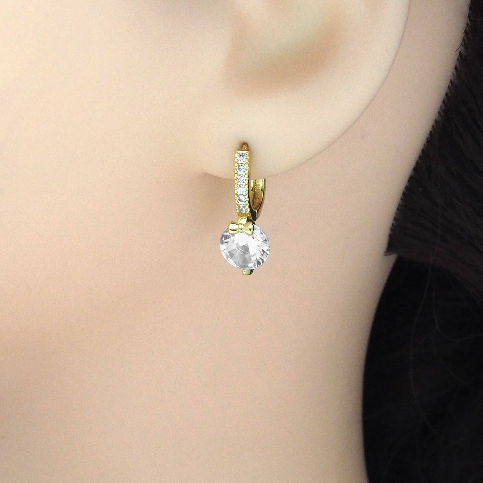 Gold Round CZ with small knot Hoop Earrings, Sku#Y793