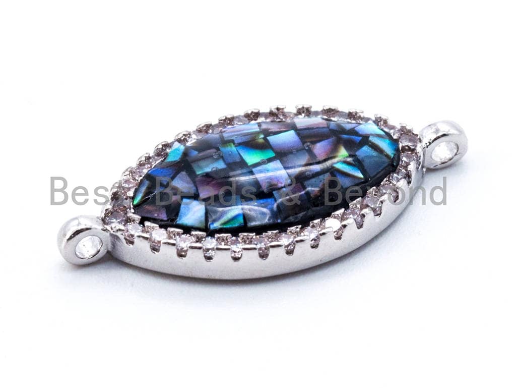 CZ Micro Pave Marquise Shape Connector with Abalone Shell, Cubic Zirconia CZ space connector,10x22mm, 1pc/2pcs, SKU#E297