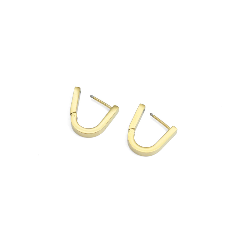Gold U Horseshoe Geometry Huggie Earrings, Sku#A255