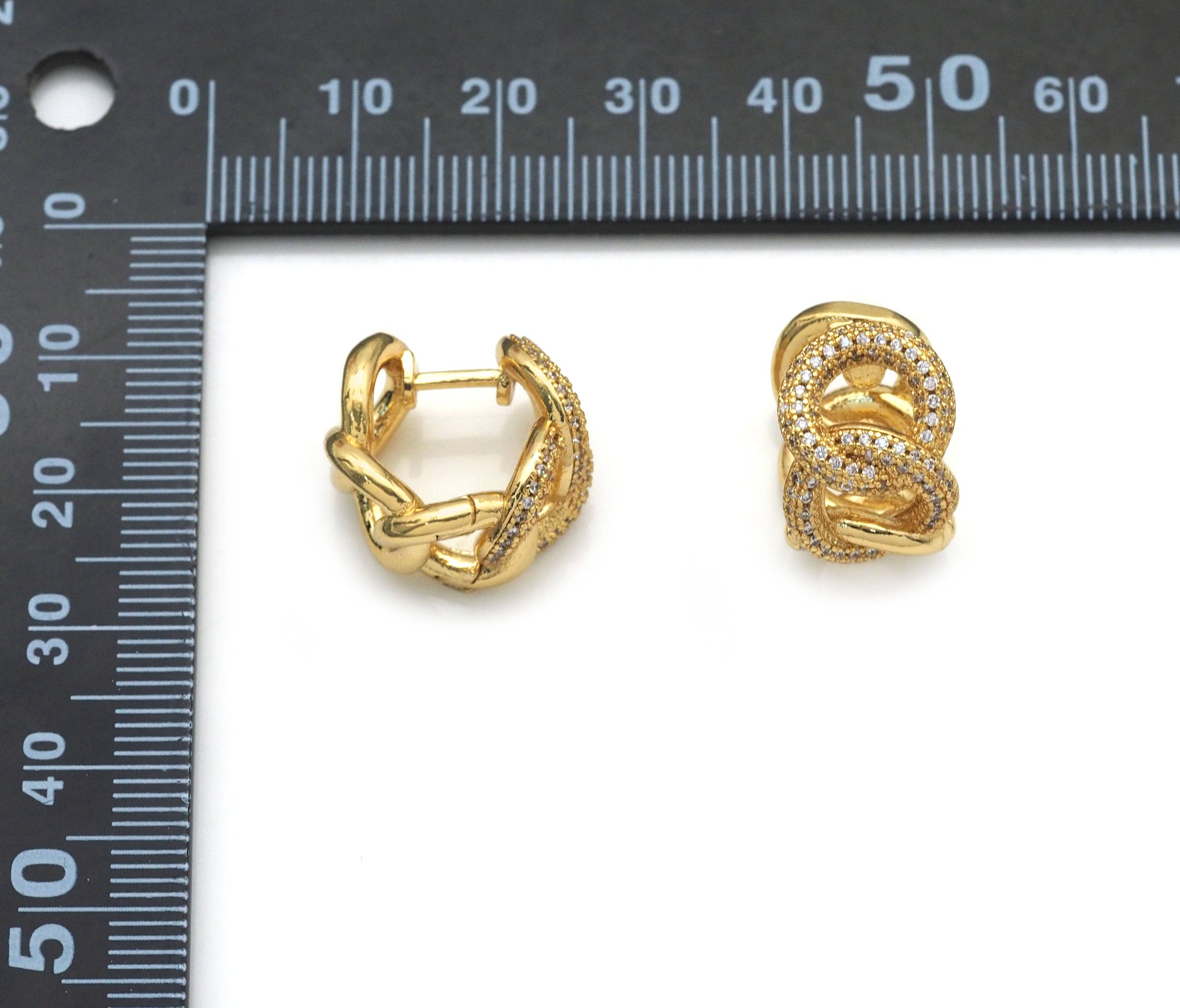 Gold Silver CZ Oval Link Huggies Earrings, Sku#LX175
