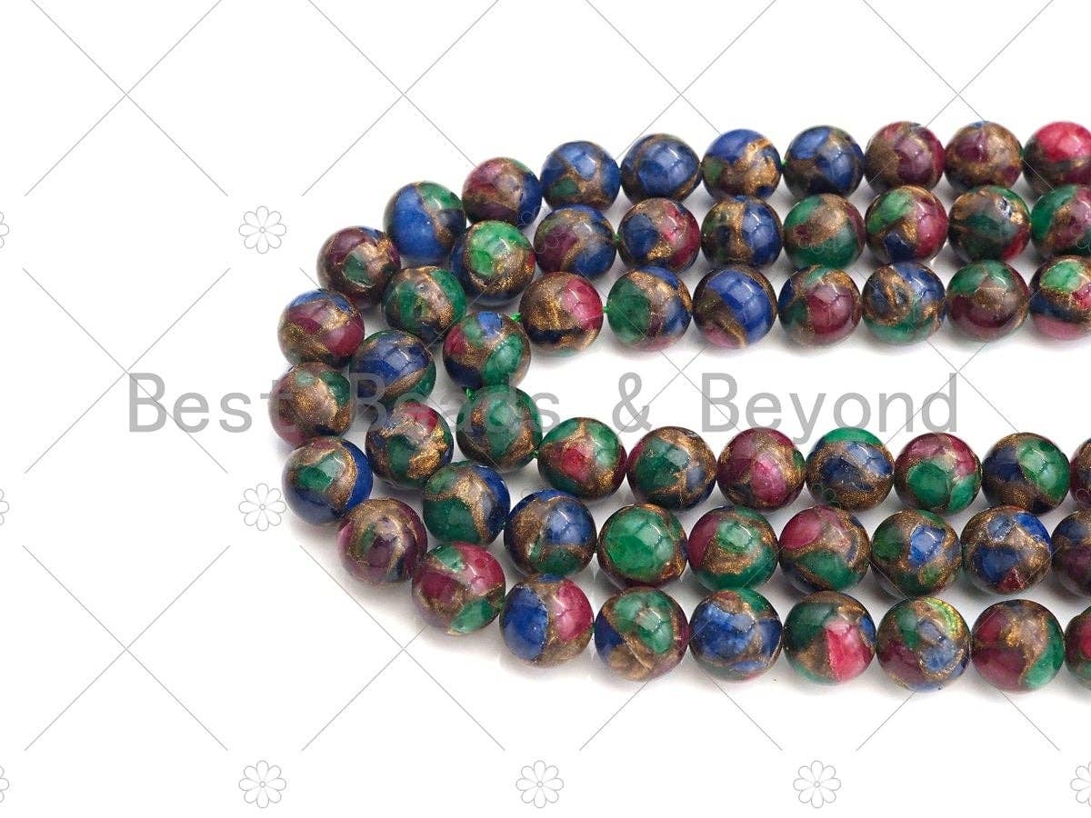 Gold Clinquant Beads, 4mm/6mm/ 8mm/10mm/12mm, Cloisonne Mixed Color Beads, 15.5" Full Strand Wholesale Gemstones,sku#U956