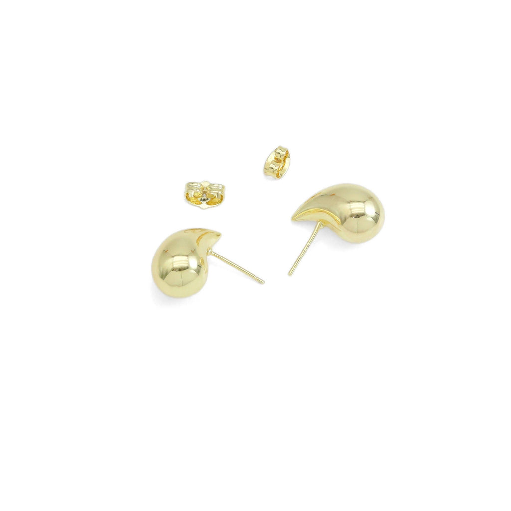 Gold Silver Poffy Drop Shape Stud Earrings, Sku#LX567