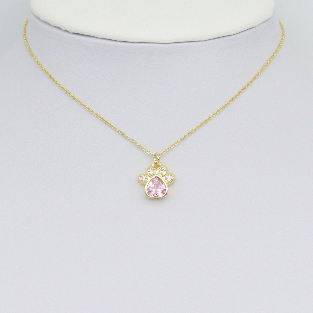 Clear Pink CZ Gold paw Charm Pendant, Sku#LK1080
