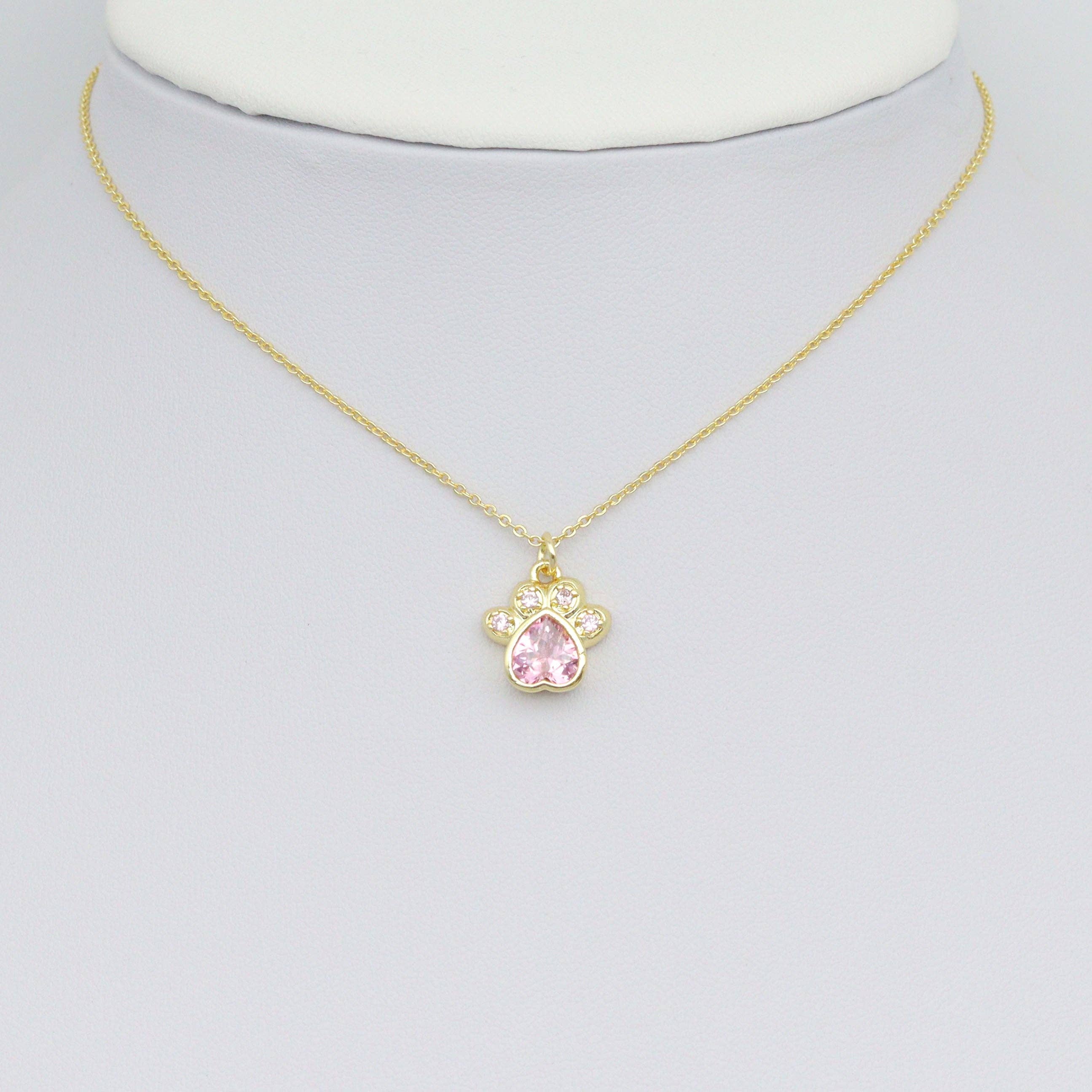 Clear Pink CZ Gold paw Charm Pendant, Sku#LK1080
