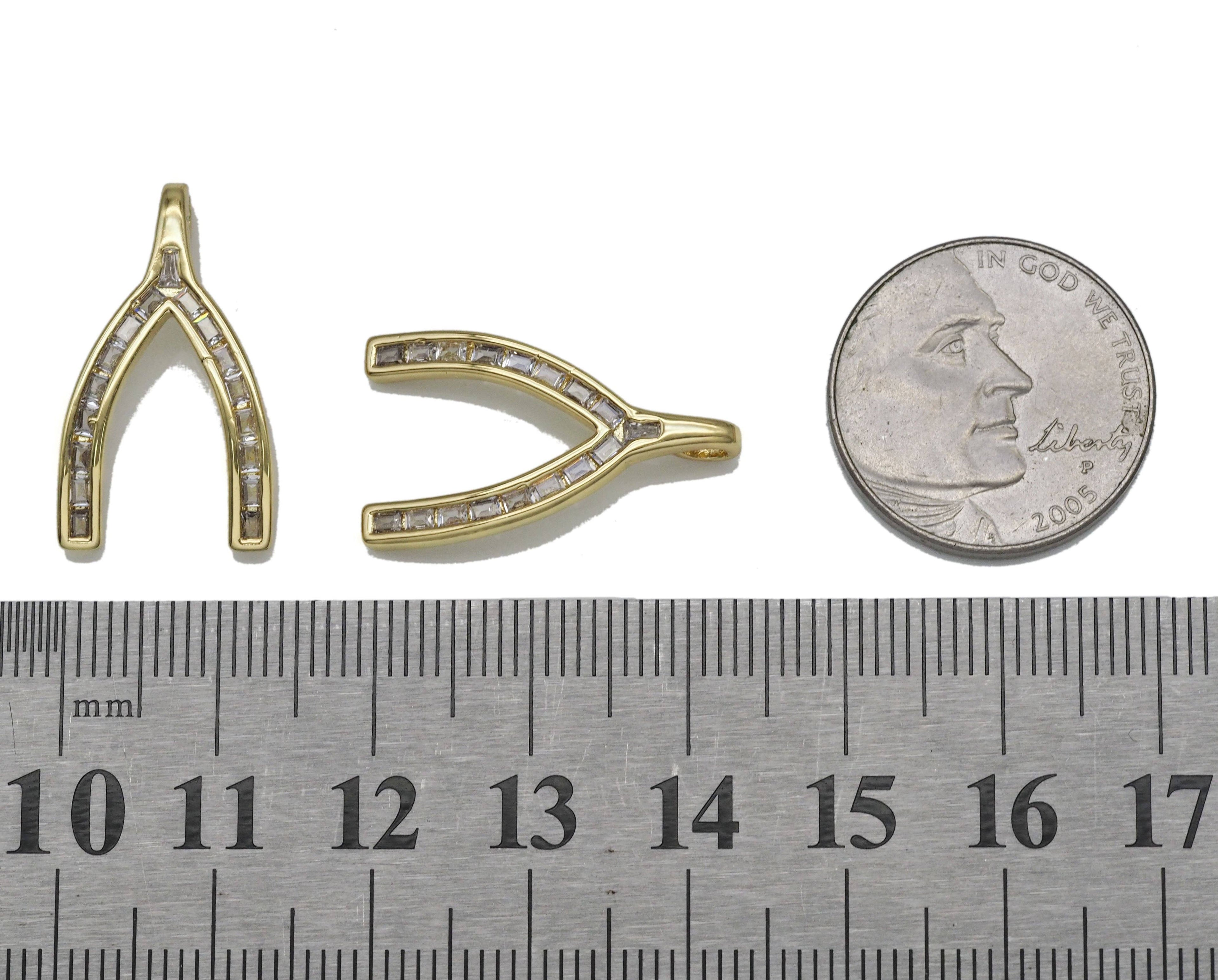Gold Baguette CZ Wishbone Charm, Sku#LX106
