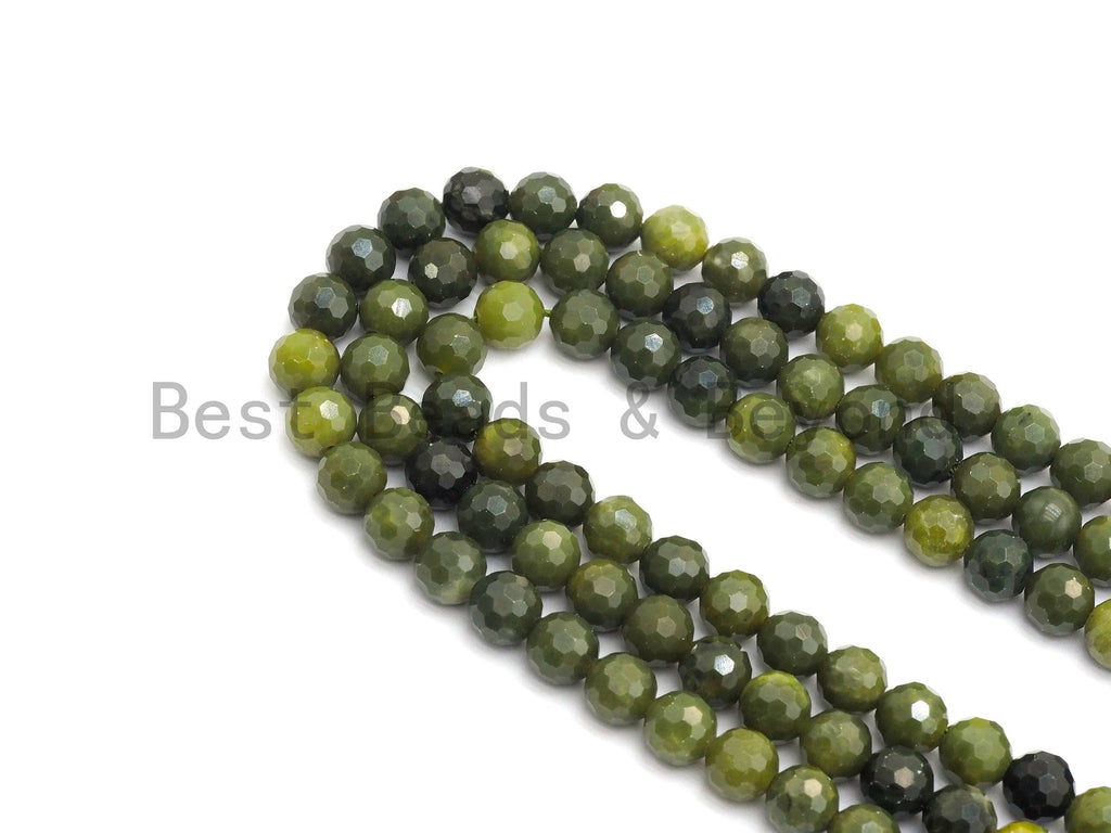 High Quality Olive Color Jade beads,6mm/8mm/10mm Faceted Round Olive Jade beads, Green Gemstone Beads, 15.5inch strand, SKU#U430C