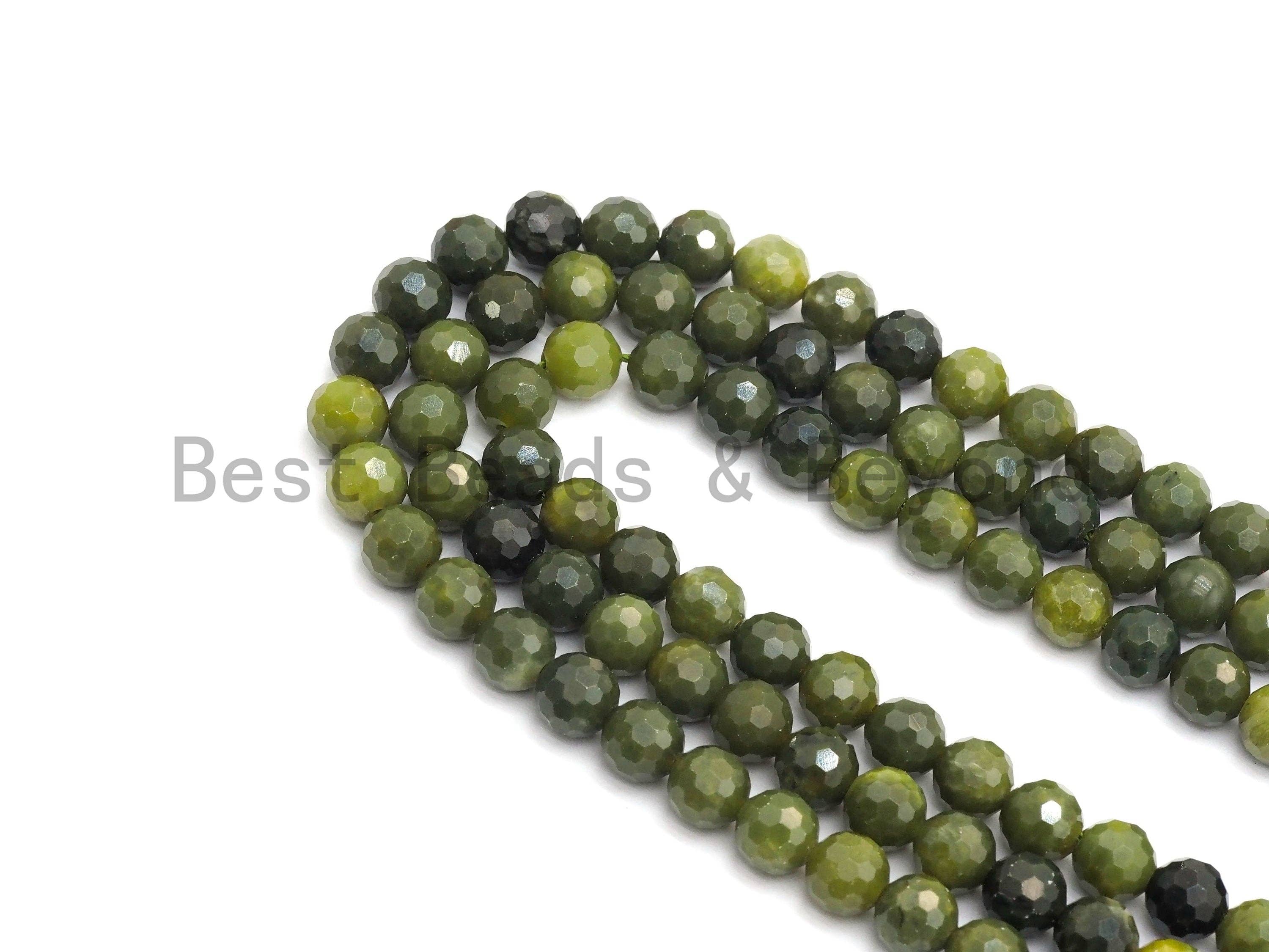 High Quality Olive Color Jade beads,6mm/8mm/10mm Faceted Round Olive Jade beads, Green Gemstone Beads, 15.5inch strand, SKU#U430C