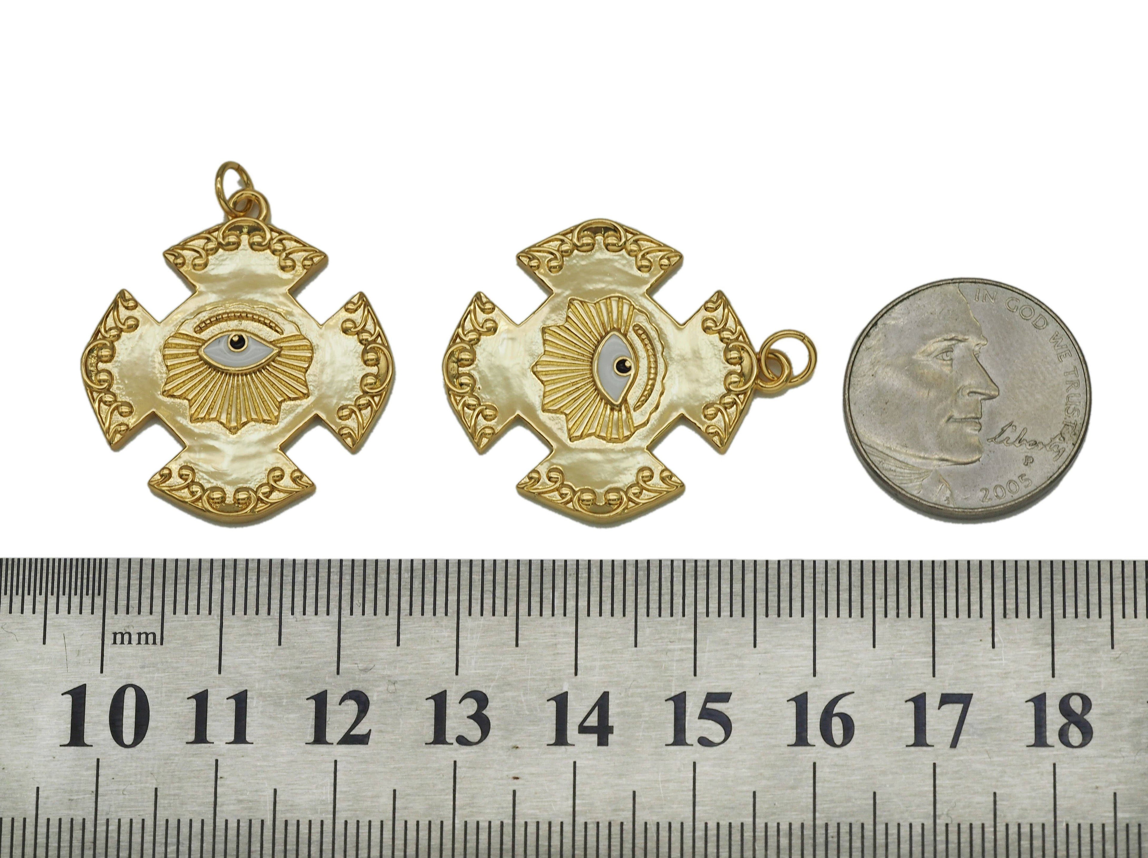 Enamel Evil Eye On Cross Charm, Sku#Y697