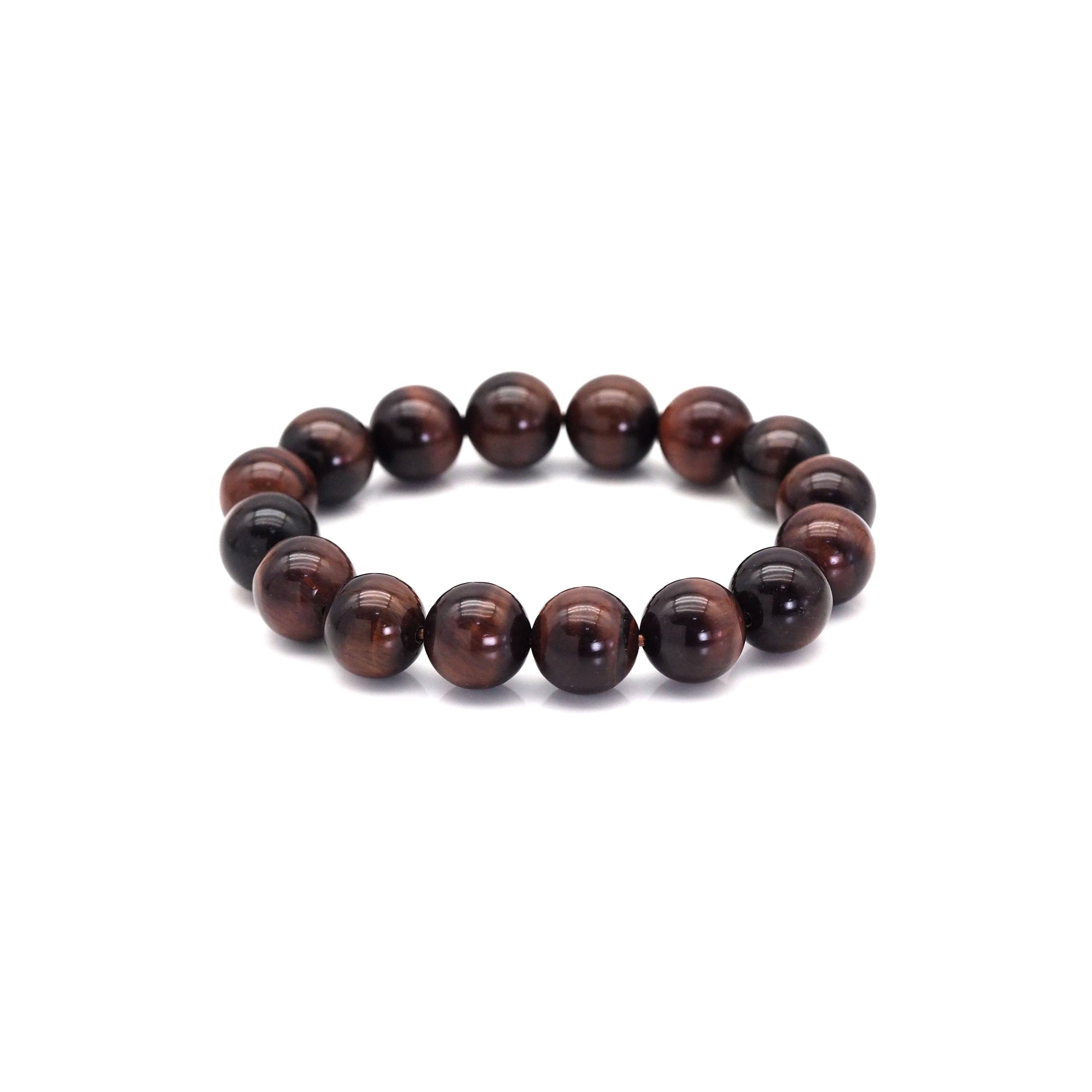 Red Tiger Eye Round Smooth Stretchy Bracelet, Sku#EF434