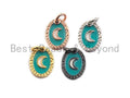 NEW DESIGN Pave CZ Enamel Moon Charms Pendant, Green Enamel,Enamel Oval Pendant, Oil Drop jewelry Findings, 9x12mm,sku#Z393
