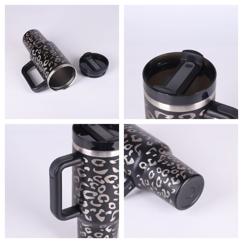 Gobelet isotherme 1,2 L avec poignée et paille, en acier inoxydable, anti-déversement, tasse à café isotherme sous vide avec couvercle, mug conique, cadeaux pour la Saint-Valentin, convient pour la voiture, la salle de sport, le bureau, les voyages
