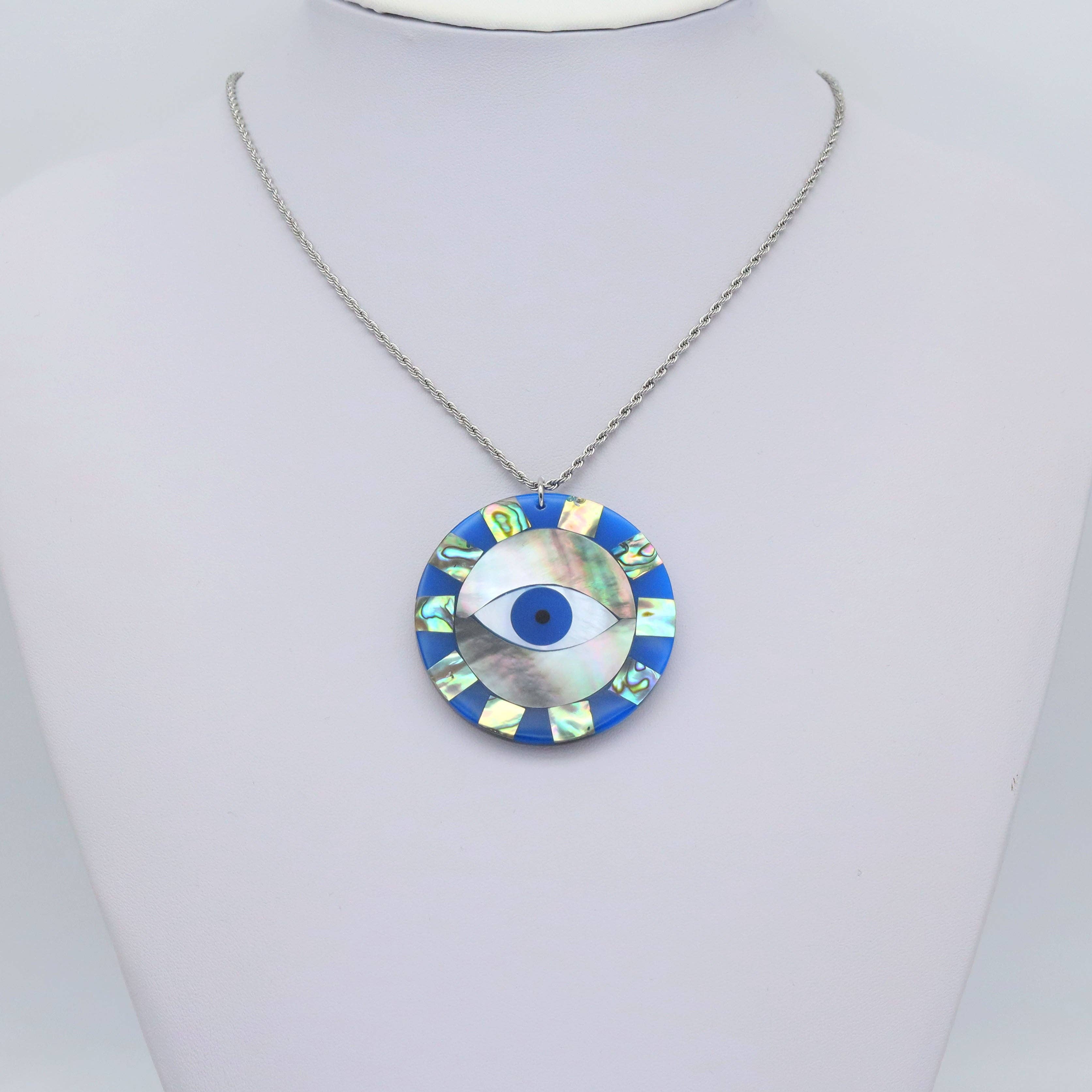 Large Blue Pearl Evil Eye Charm, Sku#LX458