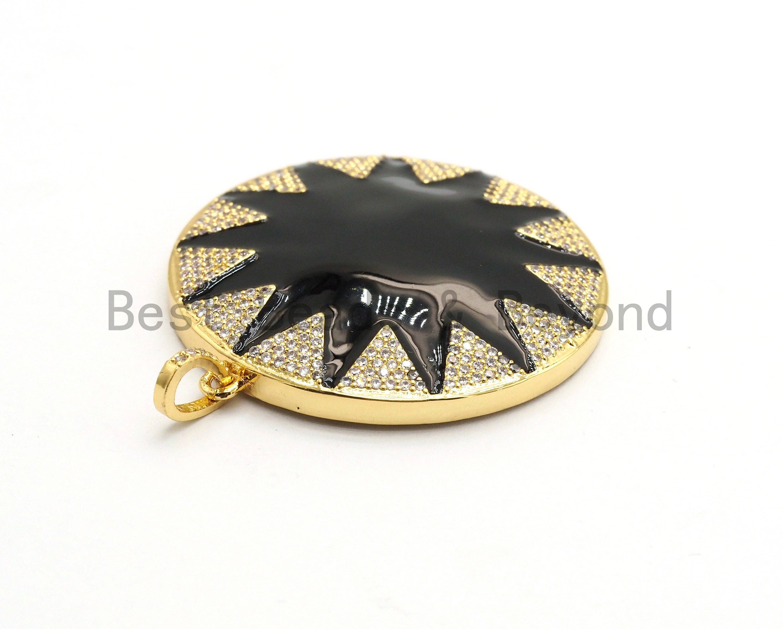 NEW Enamel Black Round Star Pendant,CZ Micro Pave Oil Drop Round pendant,Enamel pendant,Enamel Jewelry,40x43mm,sku#F590
