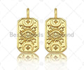 18K Gold Evil Eye Moon On Rectangle Shape Pendant, Gold Medallion Charm, Necklace Bracelet Charm Pendant,12x26mm,Sku#Z1324