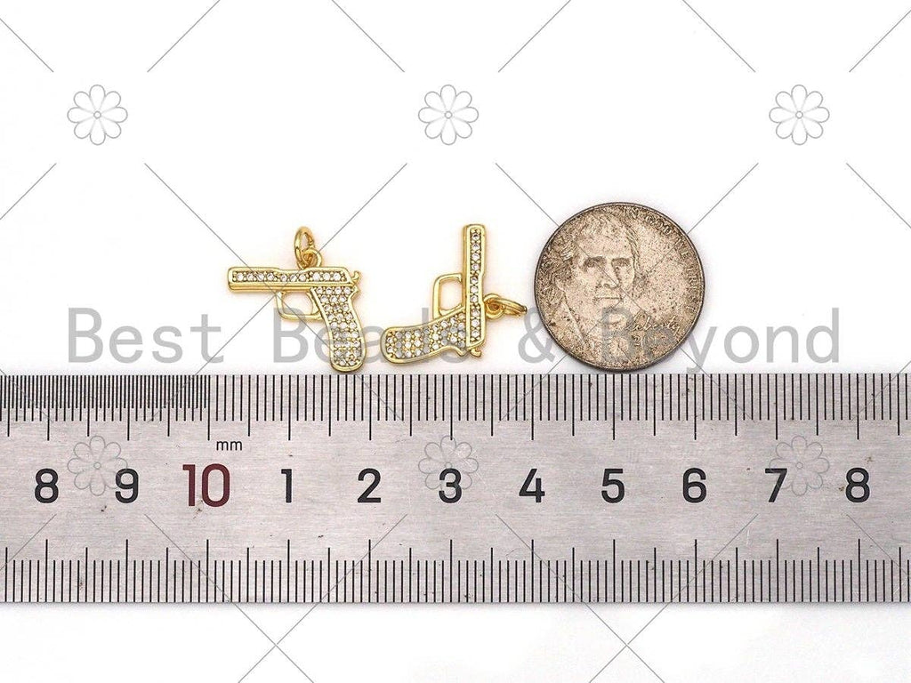 CZ Micro Pave Pistol Shape Pendant,18K Gold Filled Gun Charm, Necklace Bracelet Charm Pendant,17x16mm, Sku#LD147
