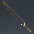 Gold Link V Shape Pendant with Bar Y shape Necklace, Sku#EF626