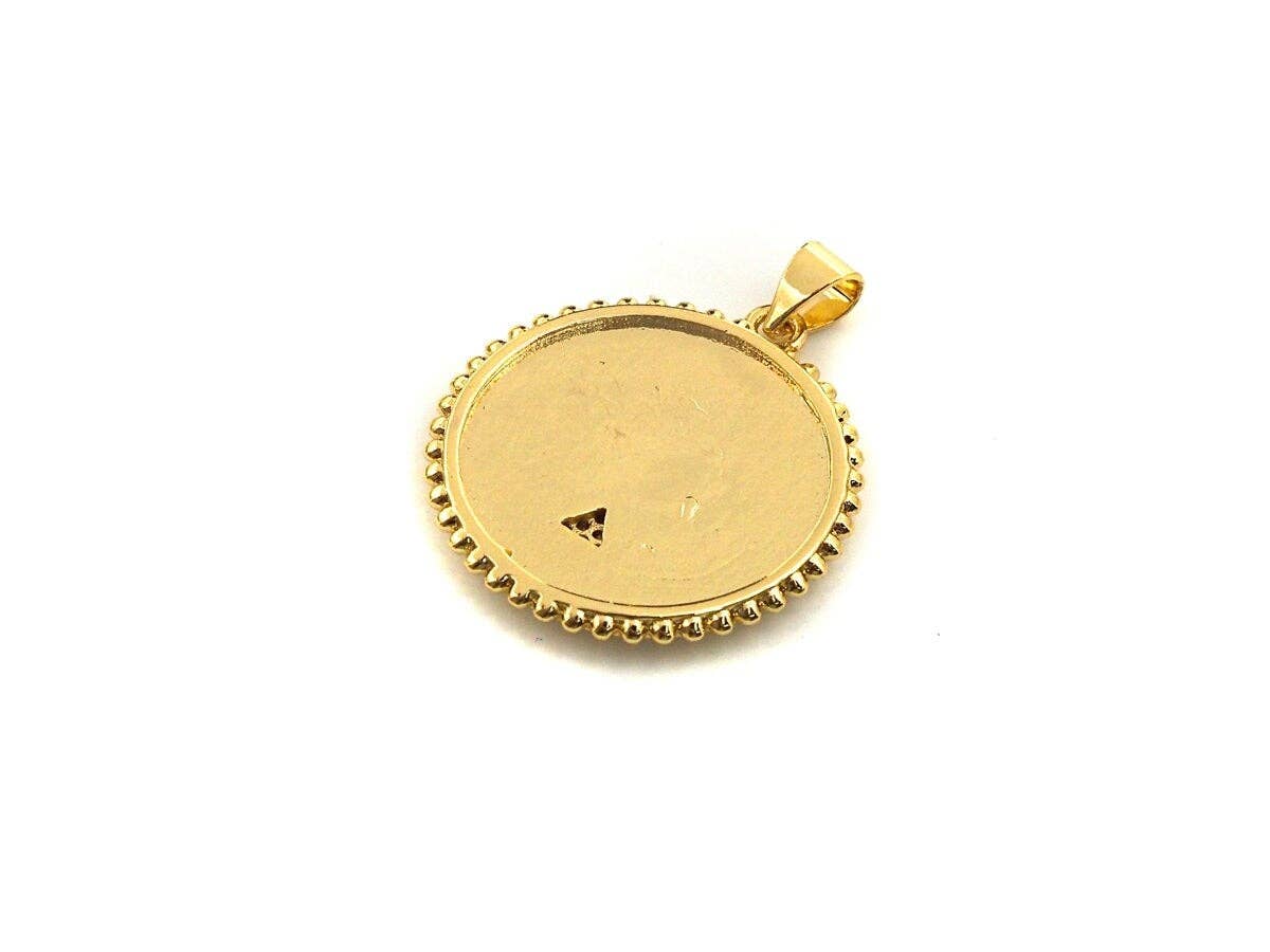 Enamel Horn on Round Disc Cpin Pendant,CZ Micro Pave Oil Drop Horn pendant,Enamel pendant,Enamel Jewelry, 24x27mm, sku#F1045
