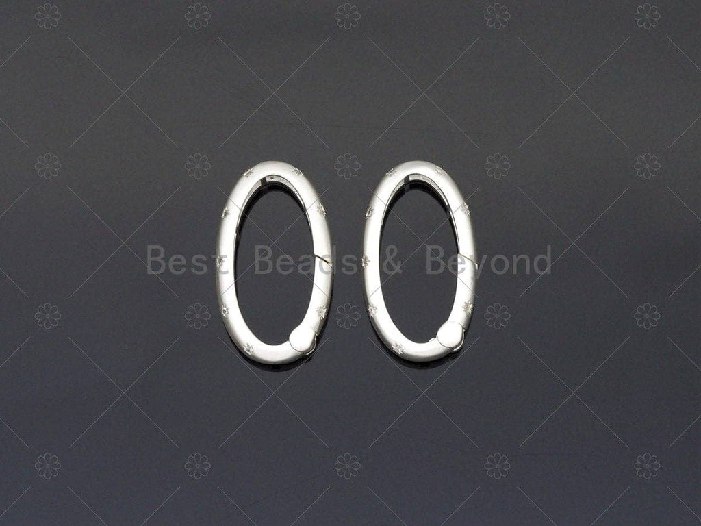 Matt Gold/Silver CZ Micropave Oval Spring Gate, Snap Clip Trigger Clasp, Spring Buckle for Chain Purse Key Jewelery, 27x16mm,Sku#H328