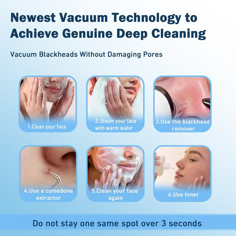 Rechargeable Blackhead Remover Pore Vacuum - 6 Attachments 3 Speed Portable Facial Cleaning Tool USB Fast Charge