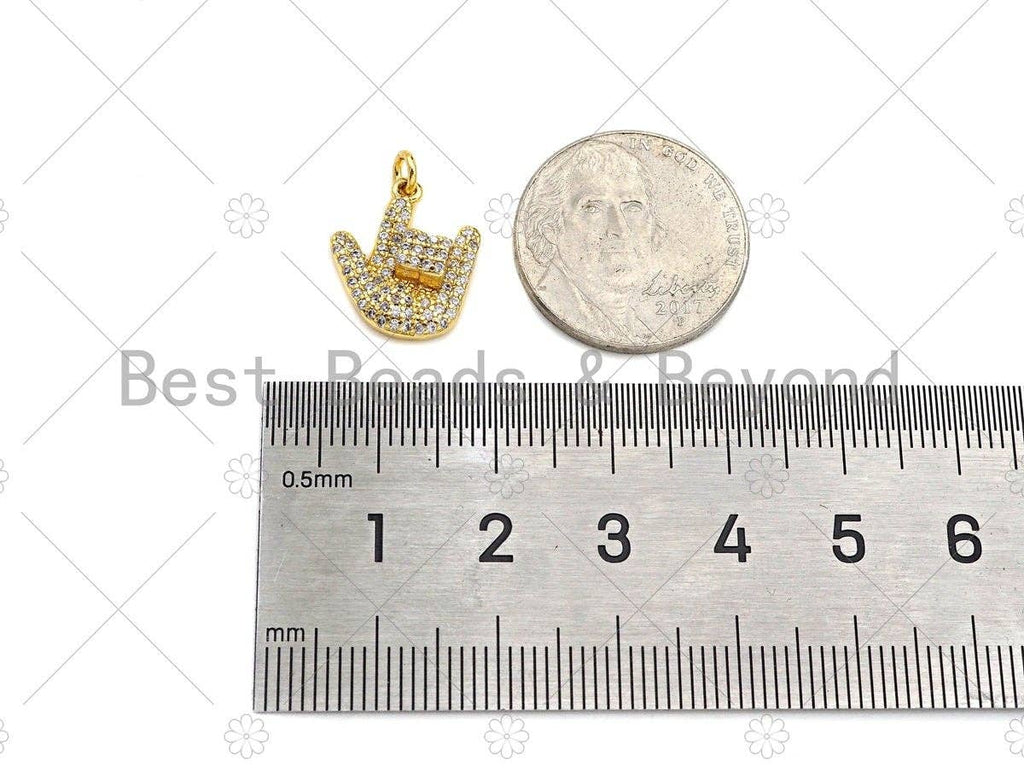 CZ Micro Pave Love You Gesture Shape Pendant,18k Gold Charm, Necklace Bracelet Charm Pendant, 15x13mm,Sku#JL48
