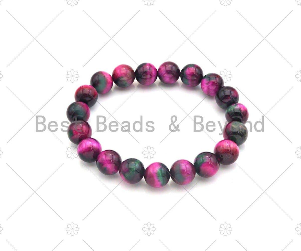 Natural Red Green Tiger Eye Stretchy Bracelet, Sku#EF28