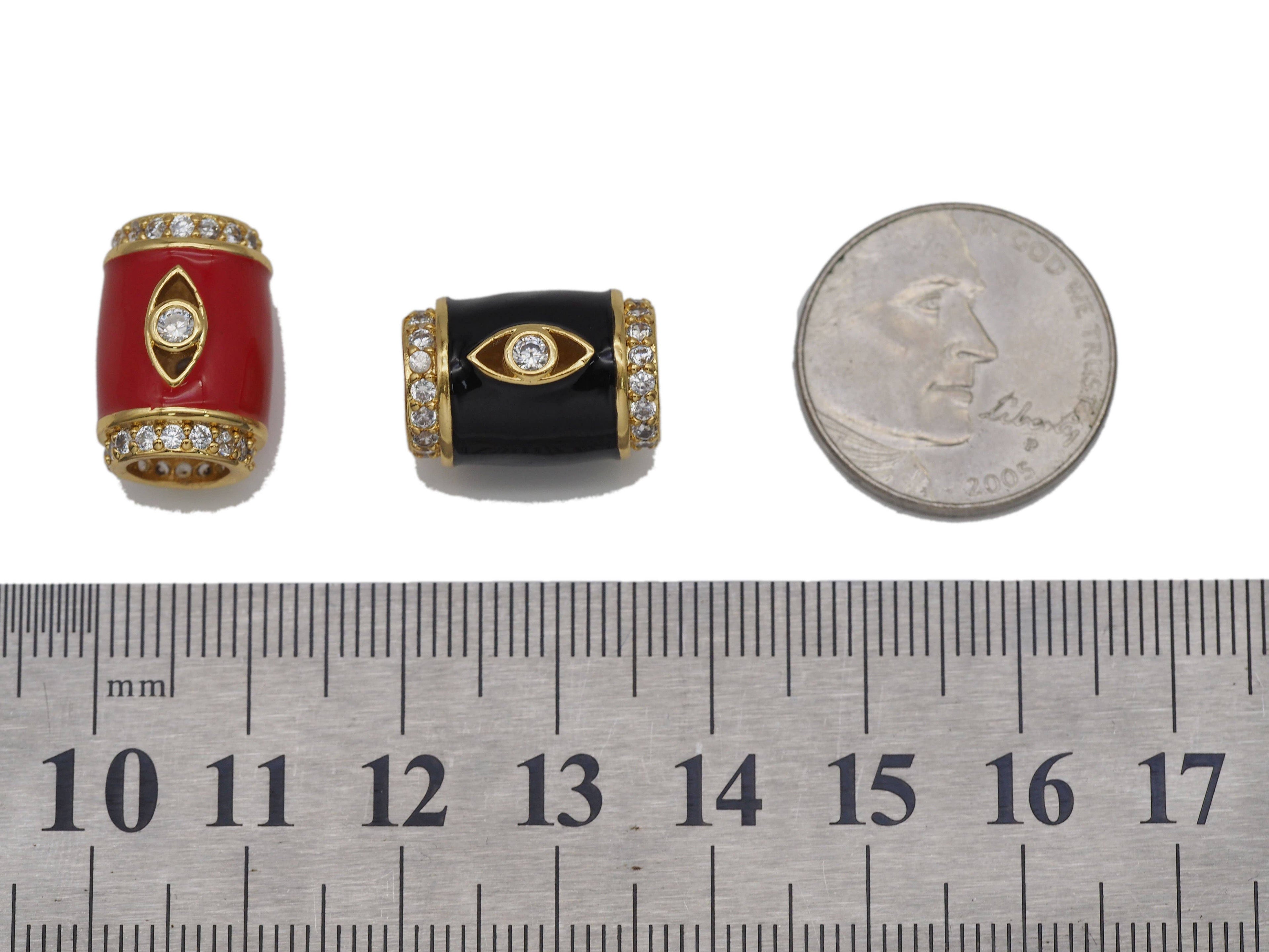 CZ Enamel Evil Eye On Barrel Beads, Sku#N60