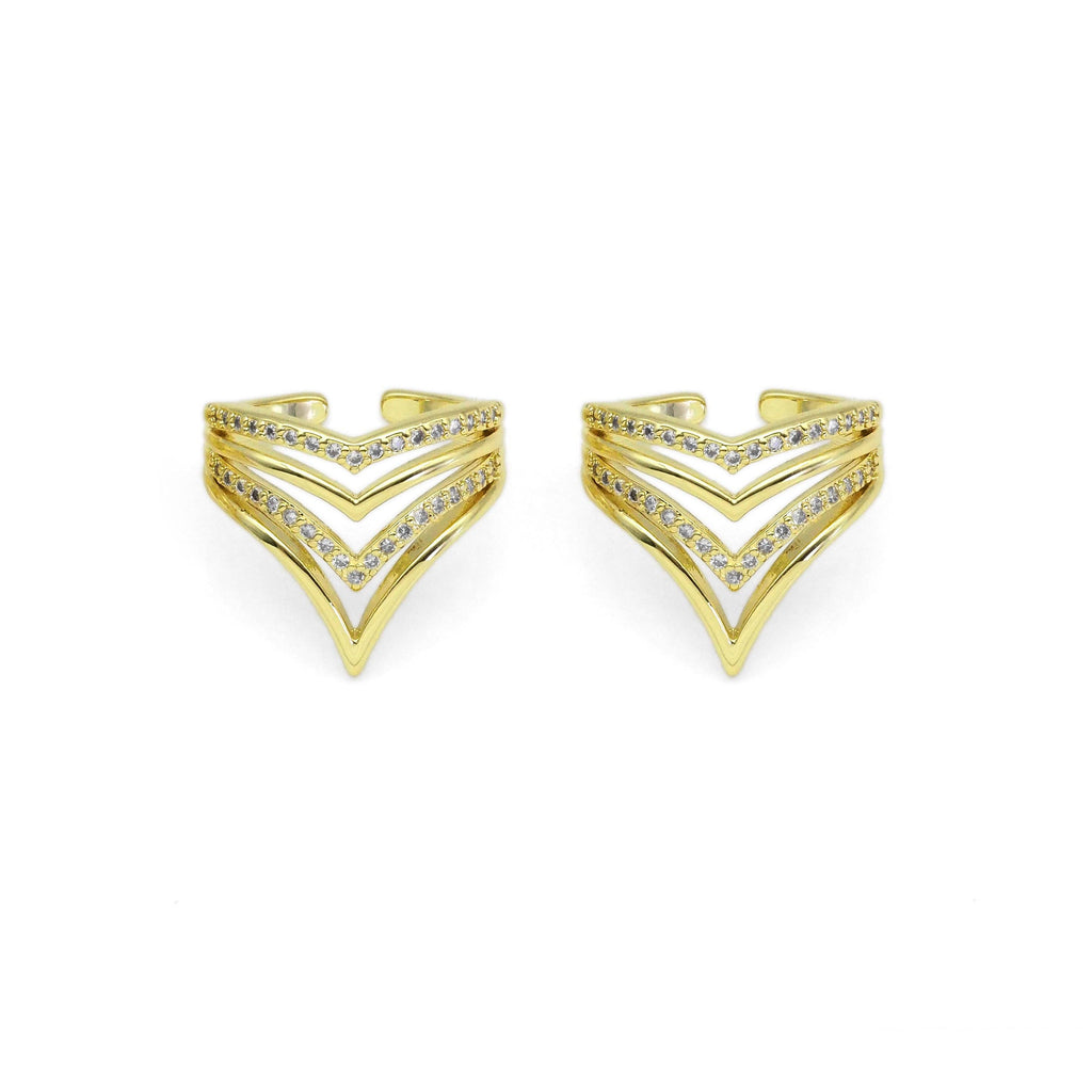 Gold CLear CZ Four Lines Pointed Arrow Adjustable Ring, Sku#LD445