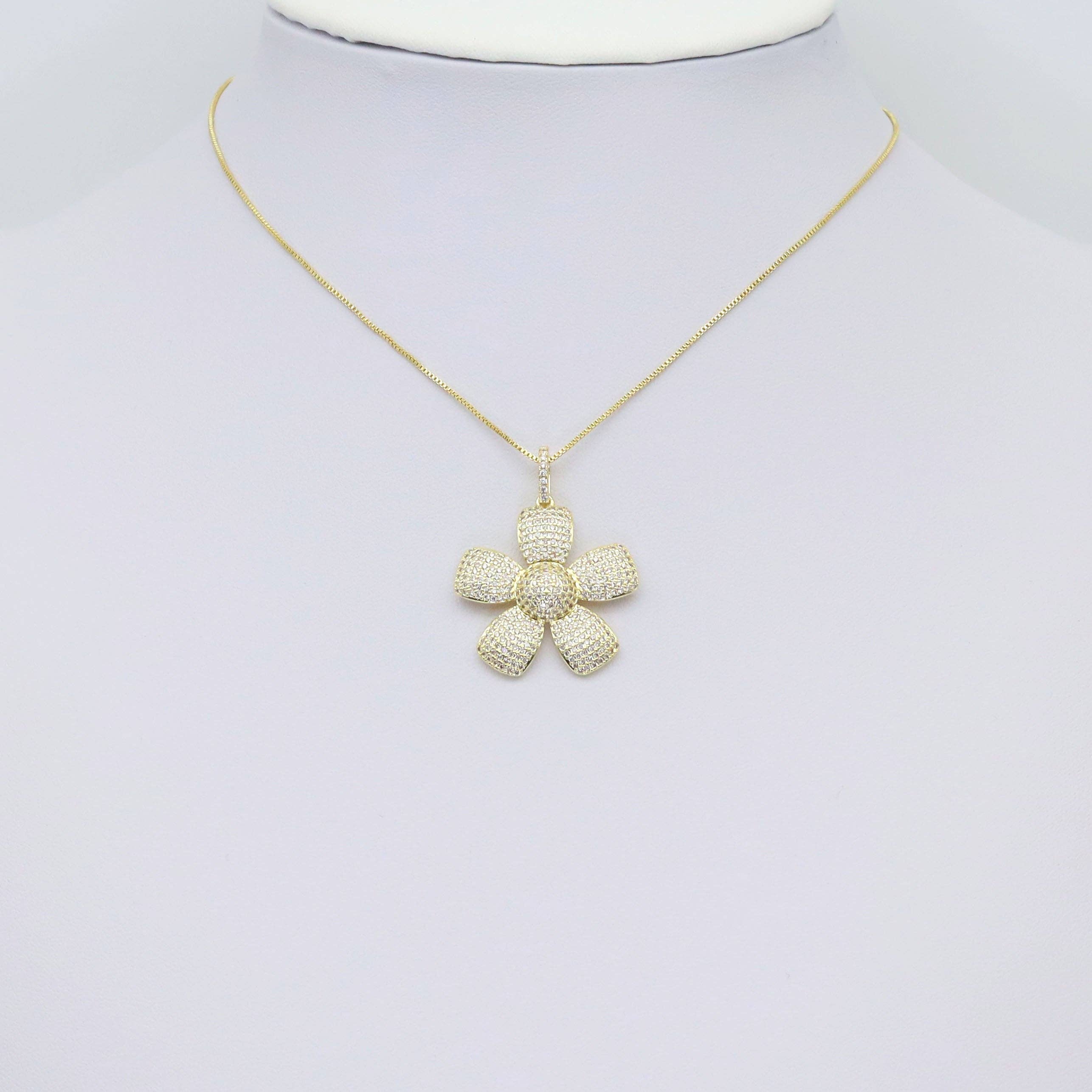 Gold Silver CZ Flower Charm, Sku#ML73/F489