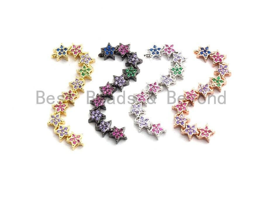Colorful CZ Micro Pave Five Star Connector/Pendant for bracelet/necklace, Long Spacer Connector/Link/Pendant, 6x58mm, sku#E454C