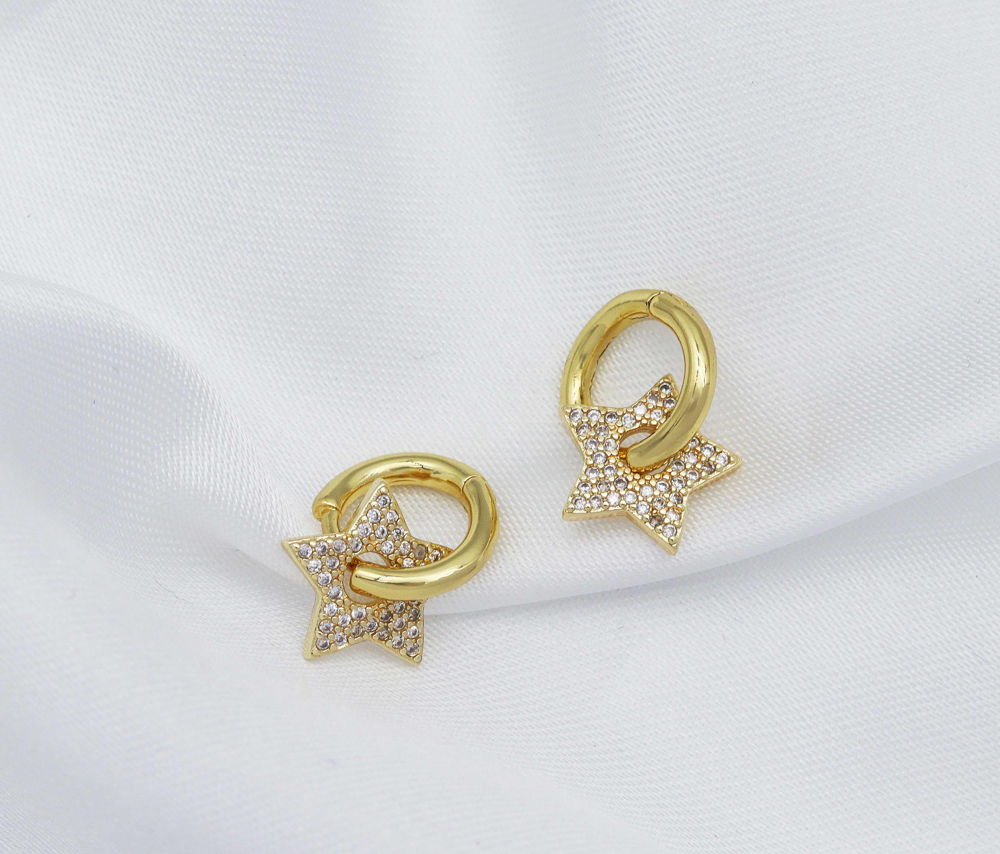 Products
CZ Five Point Star Hoop Earrings, Sku#LX80