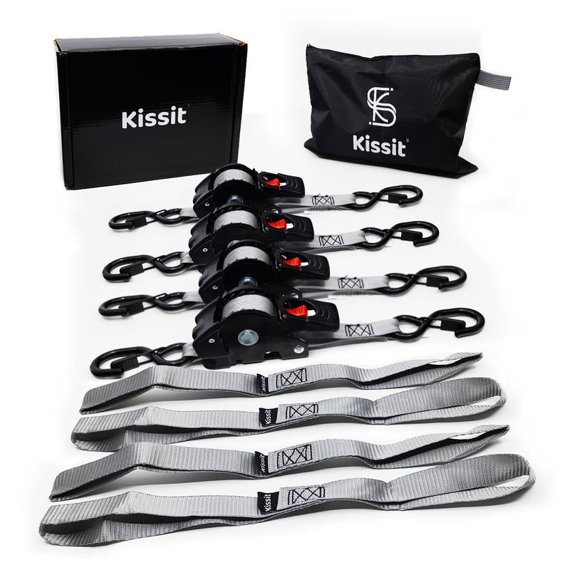 KISSIT Retractable Ratchet Tiedown Straps - 1209Lb Max Break Strength - Includes 2 1" X 10 Tie Downs